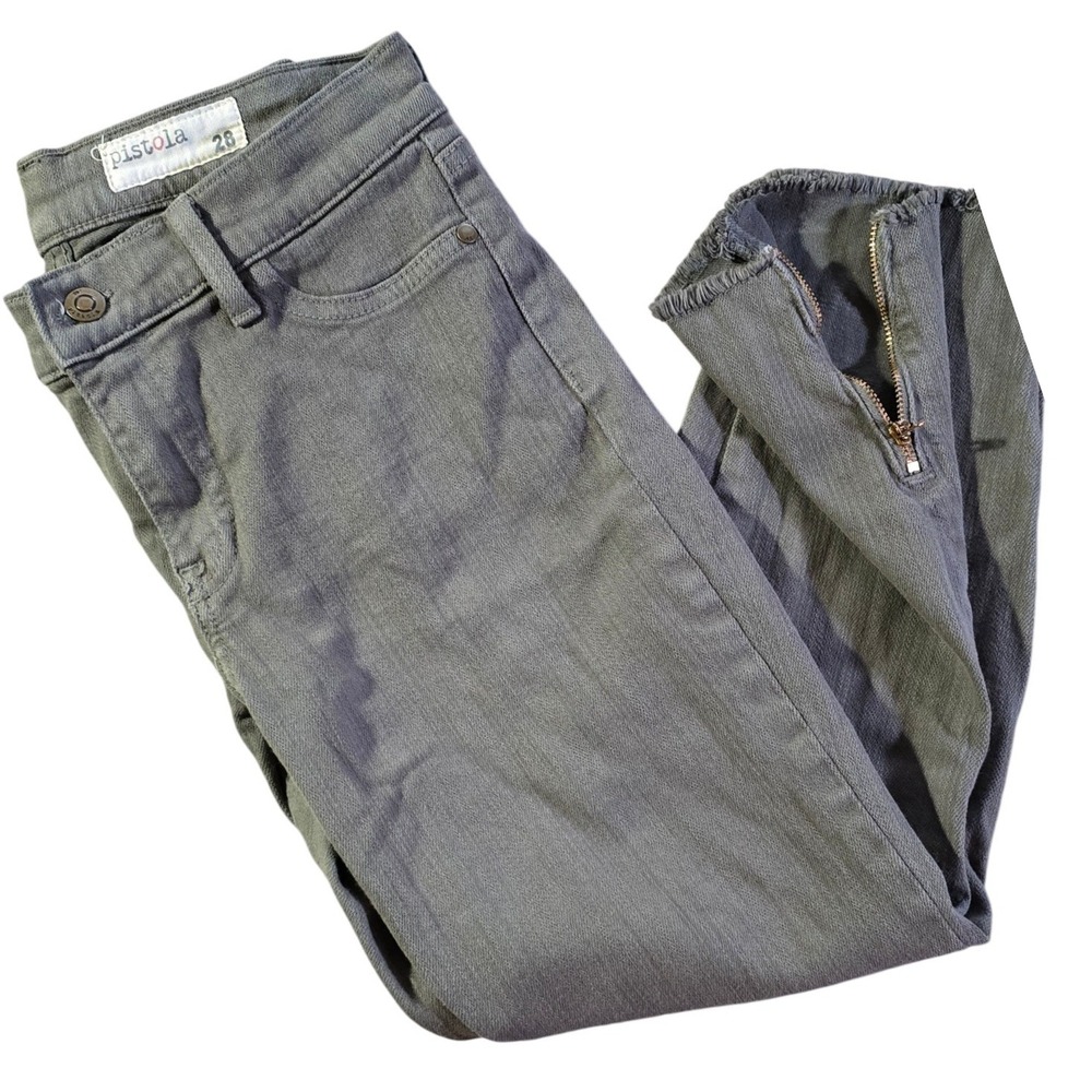 PISTOLA Womens Gray Skinny Jeans Zipper Ankle Cuff Raw Hem Size 28